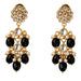 Elegant gold tone Indian floral kundan stone earrings with clear stones black onyx beads and white pearls for ethnic wear