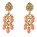 Indian floral kundan stone and faux pearl gold tone earrings with clear stones and peach teardrop beads for ethnic wear