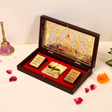 Large gold plated ganesha photo frame with charan paduka &