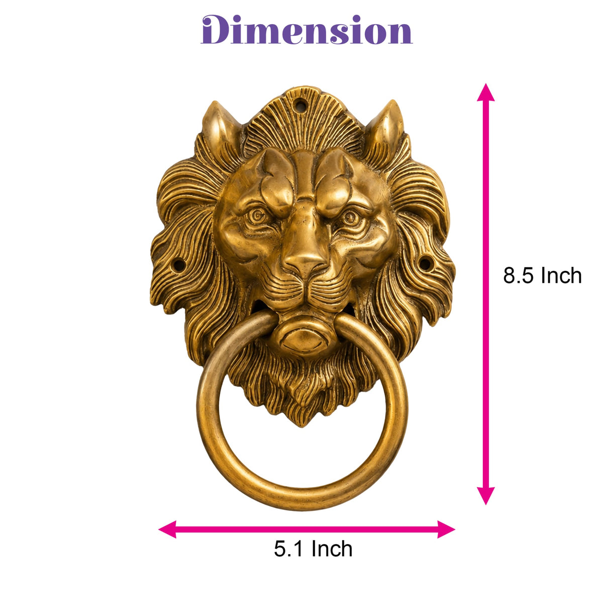 Large golden brass lion head door knocker with detailed mane and circular ring for vintage home decor and housewarming gift