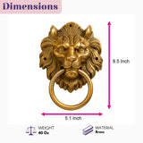 Large lion head brass door knocker with detailed mane and circular ring in gold finish for vintage home decor