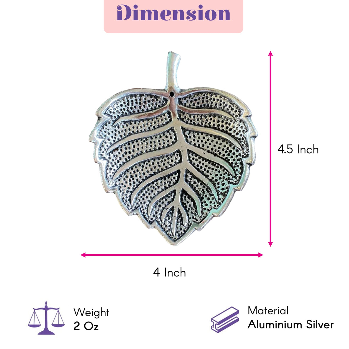 Silver aluminum leaf-shaped incense stick holder with detailed veining and textured surface for pooja and meditation room