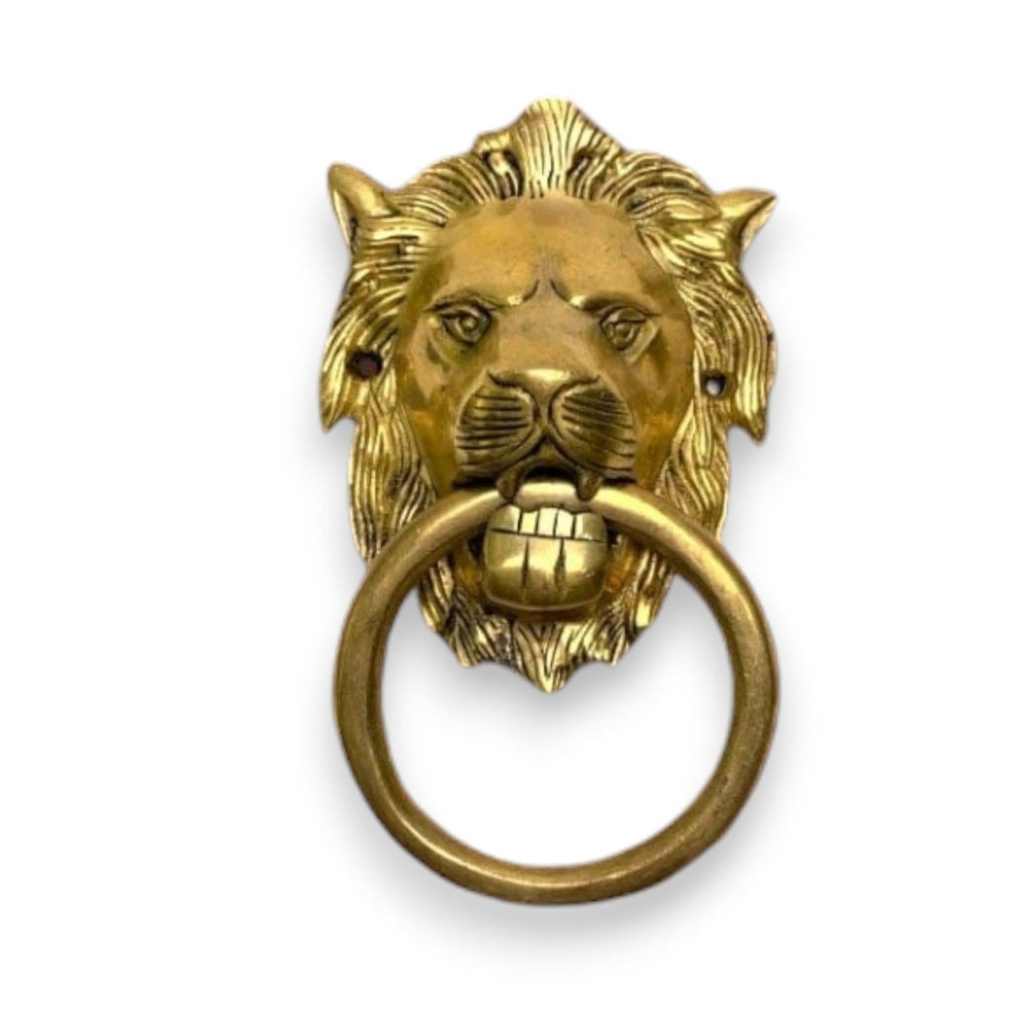 Lion Head Brass Door Knocker Authentic Vintage Unique Front Door Holder with Gold Finish Rare Solid Door Accessories for Home Decor Housewarming Gift - LoveNspire