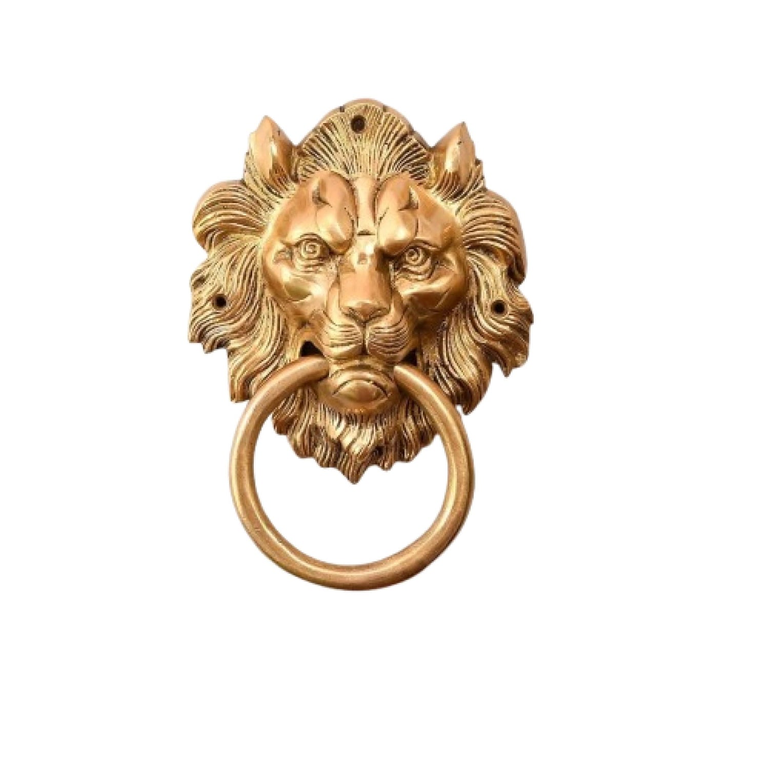 Lion Head Brass Door Knocker Authentic Vintage Unique Front Door Holder with Gold Finish Rare Solid Door Accessories for Home Decor Housewarming Gift - LoveNspire