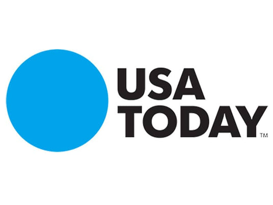 Logo of USA TODAY featuring black text and a blue circle.