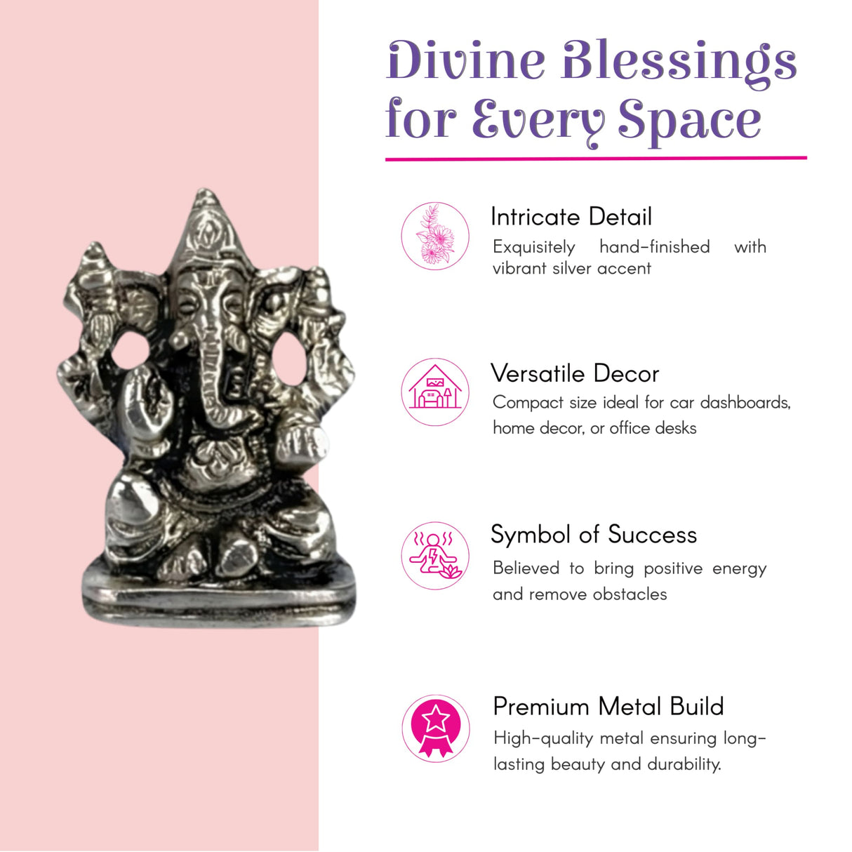 Silver hand-finished metal Lord Ganesha car idol figurine