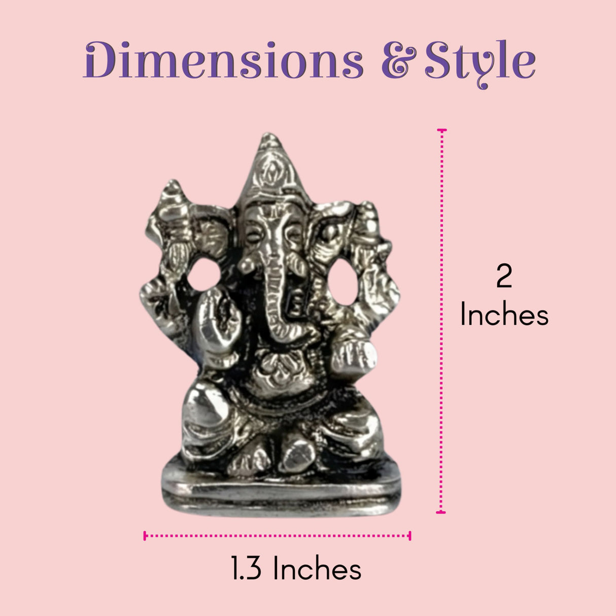 Silver intricately detailed metal Ganesha statue for car dashboard decor
