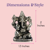 Silver intricately detailed metal Ganesha statue for car dashboard decor
