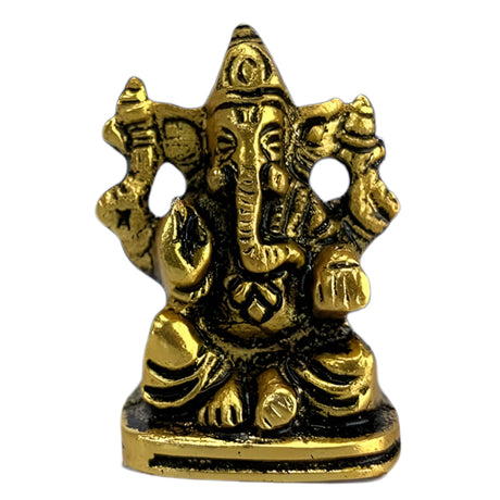 Golden metal Ganesha figurine, car dashboard idol, god of luck