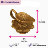 Golden brass-coated aluminum diya with intricate floral engravings and lotus-shaped base for traditional Indian pooja decor