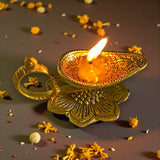 Lotus Brass Finish Diya Deepam Vilakku Samai Oil Lamps for Home Pooja Room Diwali Decor Mandir Temple Akhand Diya Indian Traditional Hindu Puja Religious Deepawali Housewarming Return Gifts