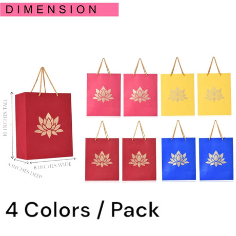 Lotus Paper Carry Bags Indian Gift Bag for Wedding Housewarming Diwali Return Gifts Party Favor Goodie Bags - 8x4x10 Inch - LoveNspire