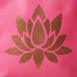 A vibrant pink ecofriendly non woven gift bag with a detailed brown lotus flower print for Indian weddings and puja