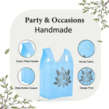 Light blue handmade non woven party bag with gray lotus flower print for Indian wedding housewarming puja favors