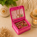 Vibrant pink velvet lotus print indian jewelry box with clear plastic insert zipper closure and satin pouches for travel storage