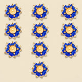 Lotus tealight candle holders 2 pcs blue and gold feathered diya holders with lit tea light candles for decor