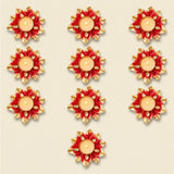 Lotus tealight candle holders set of two featuring red and gold floral diya design for Diwali pooja and home decor