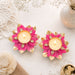 Lotus tealight candle holders 2 pcs vibrant pink and gold flower shape with sparkling rhinestones for home decor