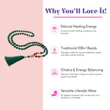 Lovenspire 108 green beaded mala necklace with colorful chakra beads tassel natural healing crystal gemstones