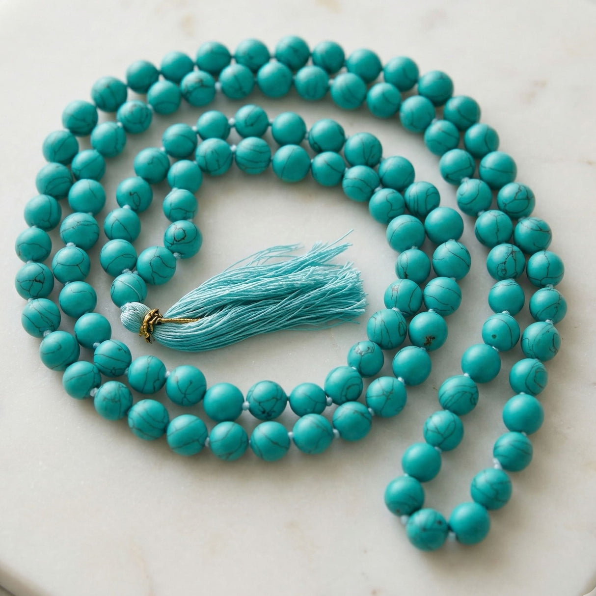 Lovenspire turquoise round bead 108 mala necklace with gold clasp natural healing crystal for yoga meditation prayer