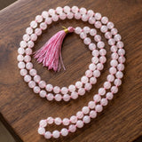 Lovenspire delicate pink rose quartz 108 mala beads necklace with matching tassel for yoga meditation and healing