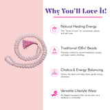 Lovinspire 108 pink rose quartz mala necklace with natural healing crystal beads and matching tassel for meditation and yoga