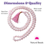 Lovenspire 108 mala beads pink rose quartz natural healing crystal necklace with smooth beads and vibrant matching tassel
