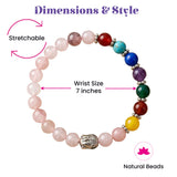 Lovenspire 7 chakra rose quartz stretch bracelet with natural rainbow beads and silver buddha head charm for meditation