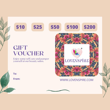 Beautiful Lovenspire Gift Card for a beauty salon gift voucher displayed on a white background