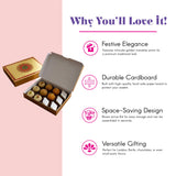 Golden cardboard sweet box with intricate mandala prints and white interior containing assorted Indian sweets