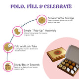 Gold-colored ornate mandala design sweet box with red border accents for indian sweets cookies and gifts