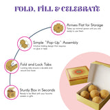 Gold-colored ornate sweet box with mandala floral pattern and lined interior for indian sweets gifting and ceremonies
