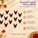 Marathi velvet moon bindi with rich velvet finish and rhinestone detailing from traditional self-adhesive bindis collection
