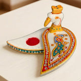 Marble Chopra peacock haldi kumkum holder white marble tray with gold red accents and rhinestones for pooja decor