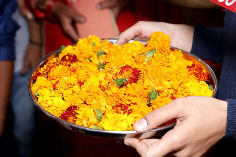 Fresh flowers are used for decorations at the time of Dhanteras.