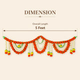 A vibrant orange white and green artificial marigold jasmine garland toran 5 feet long for festival pooja and home decor