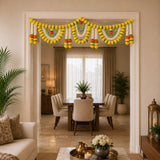 Artificial marigold jasmine garland in yellow white and orange hanging floral decoration for pooja and wedding decor