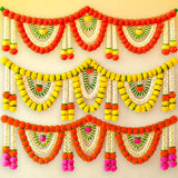 5 feet artificial marigold jasmine garland toran floral hanging decoration in vibrant orange yellow and pink for pooja and weddings