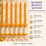Artificial marigold and jasmine hanging jhoomer garland with vibrant orange flowers and white tassel details for festive decor