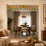 A vibrant 5 feet marigold mango leaf door toran hanging valance with orange yellow flowers for festival decor