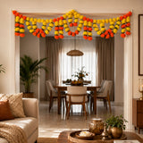 A 5 feet vibrant orange and yellow marigold door toran hanging garland for Indian wedding and festival decor