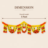 A vibrant five-foot marigold door toran with yellow and orange blossoms for Indian wedding and festival decor