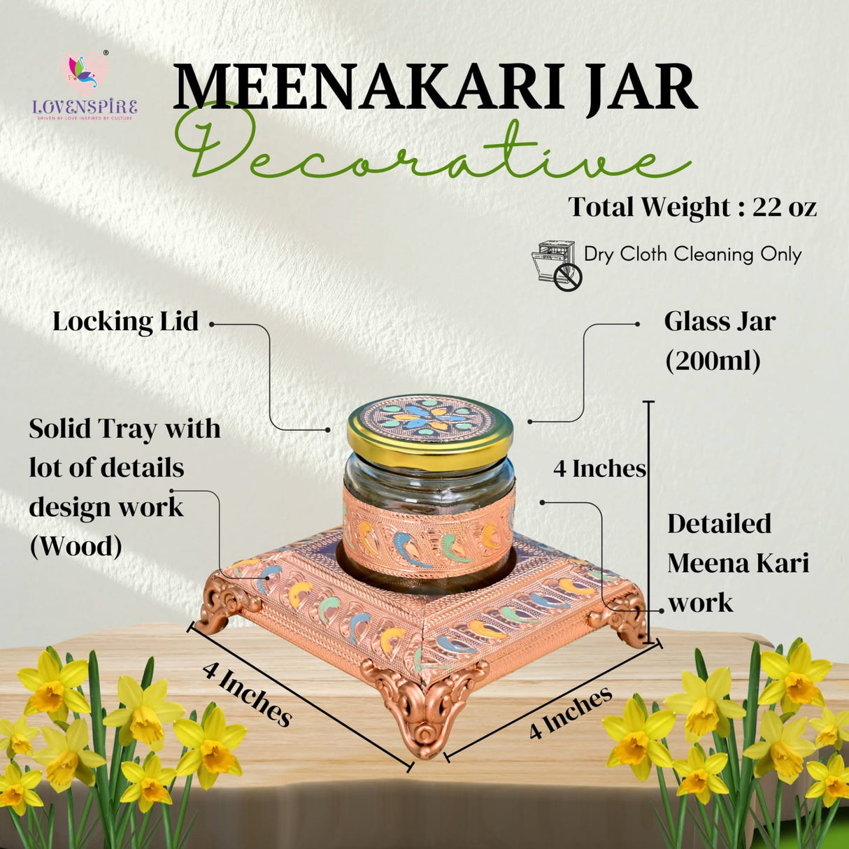 Decorative Meenakari jar with tray for dry fruits and serving in elegant design