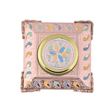 Ornate square glass storage jar with circular lid for dry fruits and candies