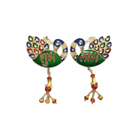 Meenakari Peacock Shubh Labh Decor Indian Traditional Gift Item for Home Office Floor/wall Stickers Wall Art Diwali Decorations Housewarming Gift - LoveNspire