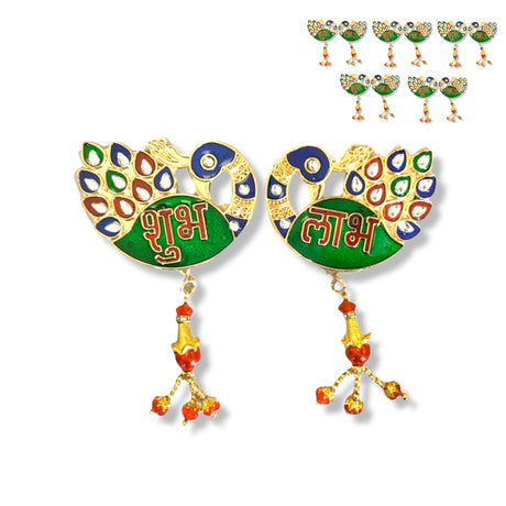 Meenakari Peacock Shubh Labh Decor Indian Traditional Gift Item for Home Office Floor/wall Stickers Wall Art Diwali Decorations Housewarming Gift - LoveNspire