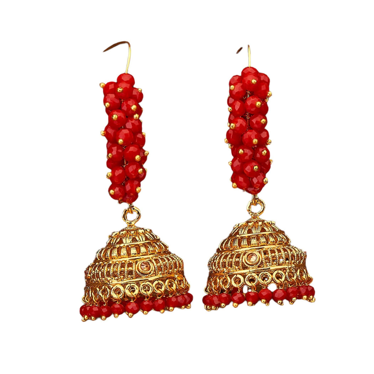Indian Jhumka Earrings for Women - Faux Pearl Hoop Jhumka Earrings Meenakari Jhumkas with Gold Platting Bollywood Style Dangle Drop Earring Ethnic Chandbali Jewelry for Bride Gift for Her - LoveNspire