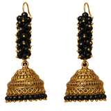 Elegant black and gold tone Indian Bali jhumka earrings with intricate filigree beads for Diwali wedding wear