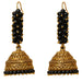 Elegant black and gold tone Indian Bali jhumka earrings with intricate filigree beads for Diwali wedding wear