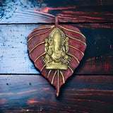 2 Pcs Metal Leaf Ganesha Diwali Decor Wall Hanging for Home and Office Housewarming Return Gift Pooja Favor Ganesha Decorative Wall Hanging Showpiece - LoveNspire